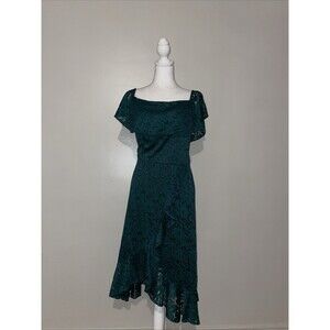MissMay Size M Dark Green Lace Dress Off Shoulder Ruffled Emerald
